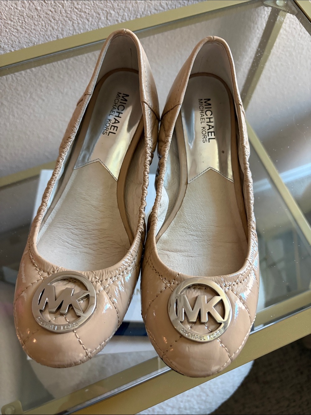 Michael Kors Beige Quilted Logo Ballet Flats